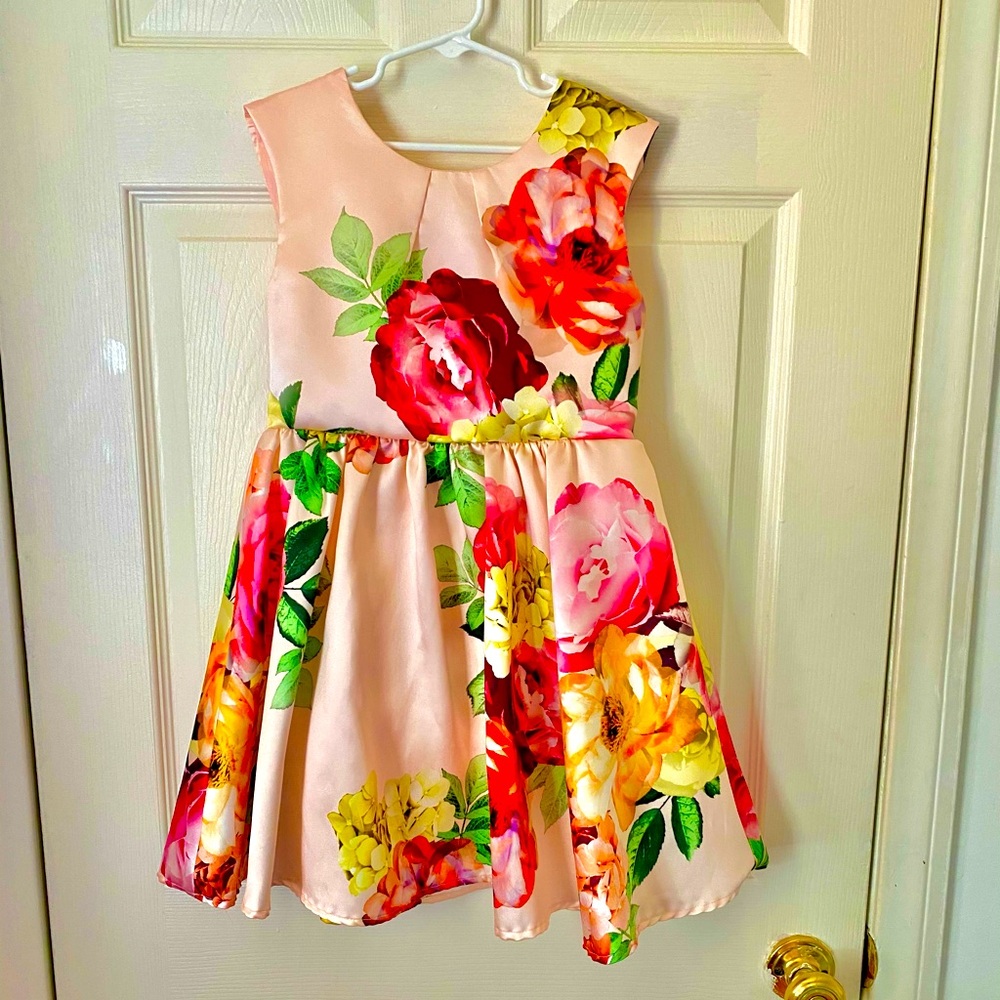 Kids Satin Floral Party Dress